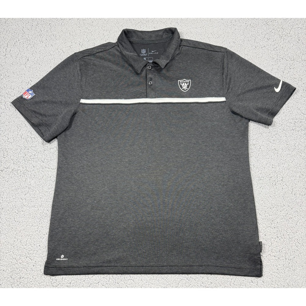 Nike Las Vegas Raiders Polo‎ Shirt Mens Large Gray NFL Football Dri Fit On Field